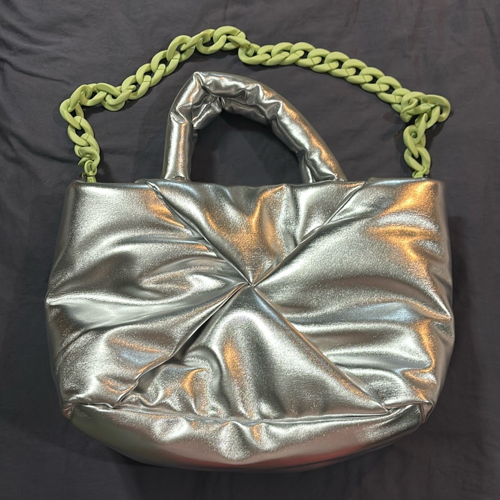 A New Day silver puffy tote bag